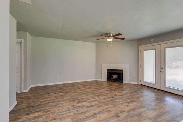 Living room with French doors to the patio